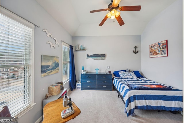 4740 Arbor Meadows Dr, Cumming, GA 30040 - carpeted bedroom with ceiling fan, multiple windows, and vaulted ceiling