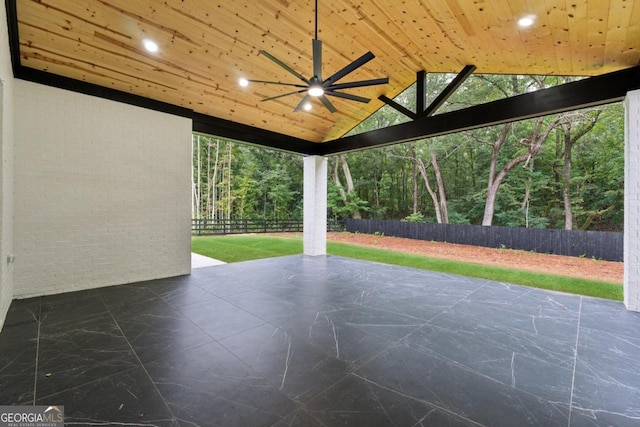 view of patio with ceiling fan and a fenced backyard