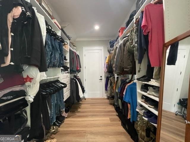 walk in closet with light wood-type flooring