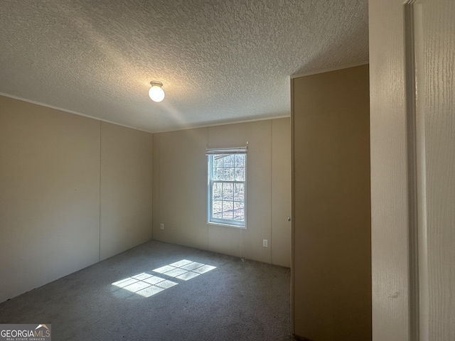 carpeted spare room with a textured ceiling