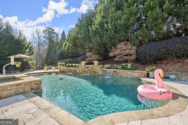 outdoor pool with a patio