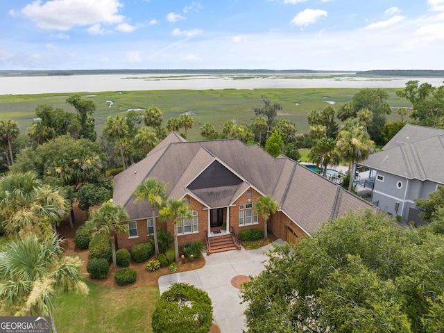 aerial view with a water view