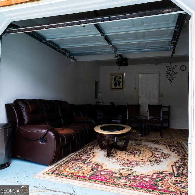 living room featuring a garage