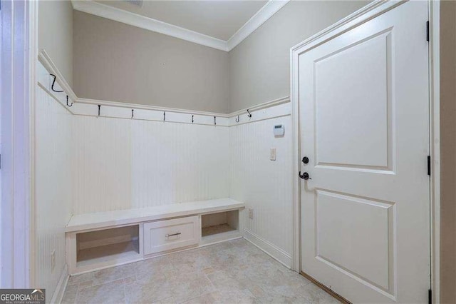 mudroom featuring crown molding