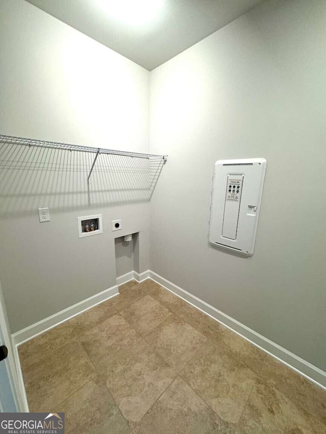 laundry area with washer hookup, laundry area, electric dryer hookup, and baseboards