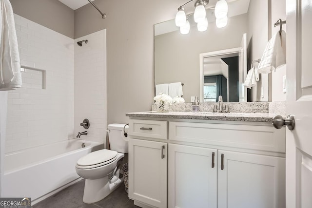 full bath featuring  shower combination, vanity, and toilet