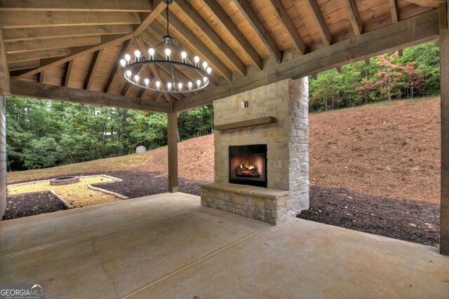 2634 Mountain View Rd, Mccaysville, GA 30555 - view of patio with an outdoor stone fireplace