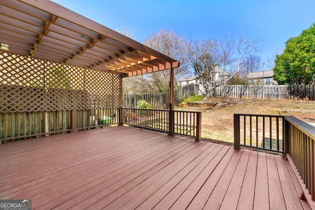 wooden terrace featuring a fenced backyard