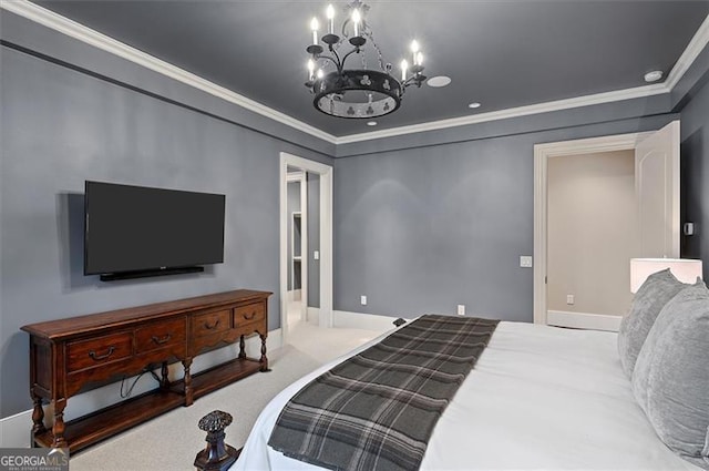 13940 Haystack Ln, Milton, GA 30004 - bedroom with a chandelier, crown molding, and carpet flooring