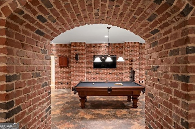 13940 Haystack Ln, Milton, GA 30004 - game room with brick wall and billiards table