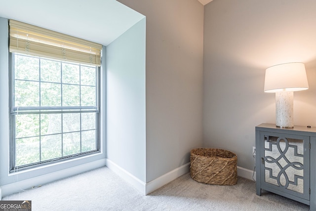 living area with carpet and baseboards