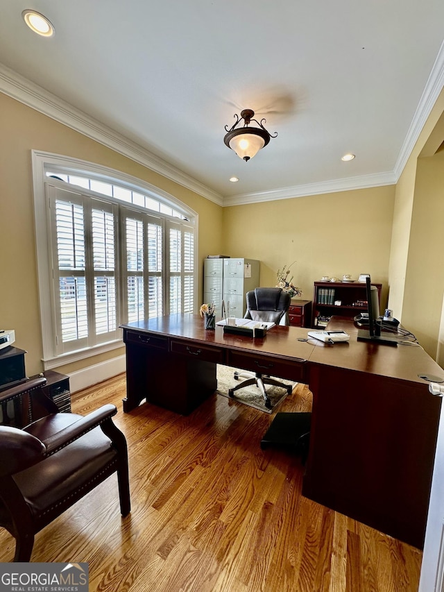 3585 Shepherds Ln, Loganville, GA 30052 - office area featuring recessed lighting, crown molding, and light wood finished floors