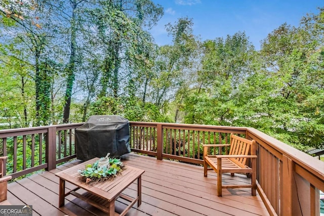 wooden deck with area for grilling