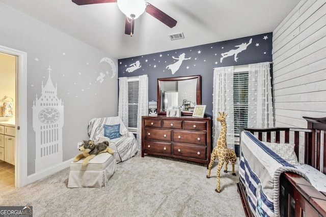 carpeted bedroom with visible vents