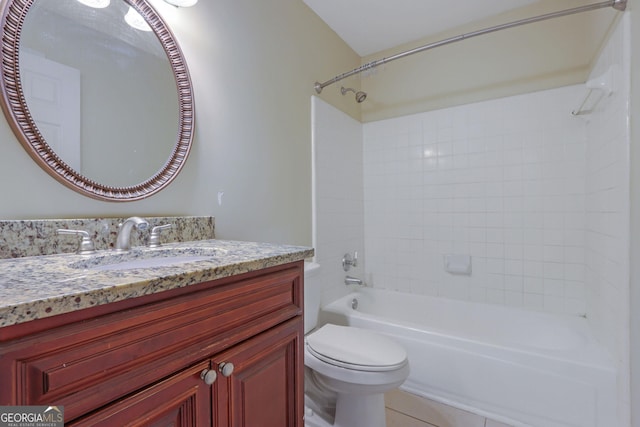 full bathroom with vanity, toilet, and shower / tub combination