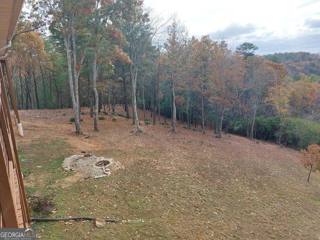 view of yard with a wooded view