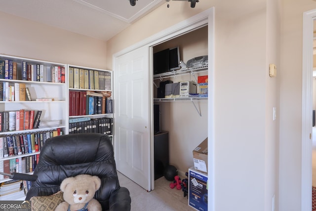 living area with carpet flooring
