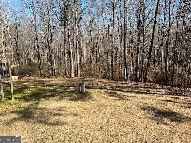 view of yard featuring a wooded view