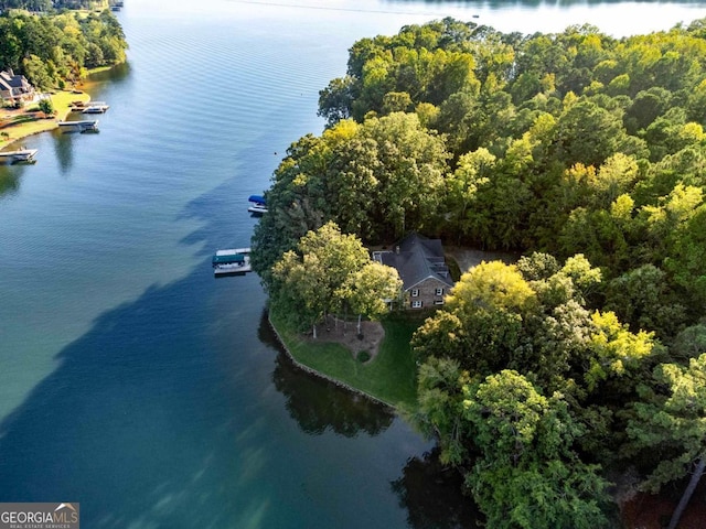 drone / aerial view featuring a water view