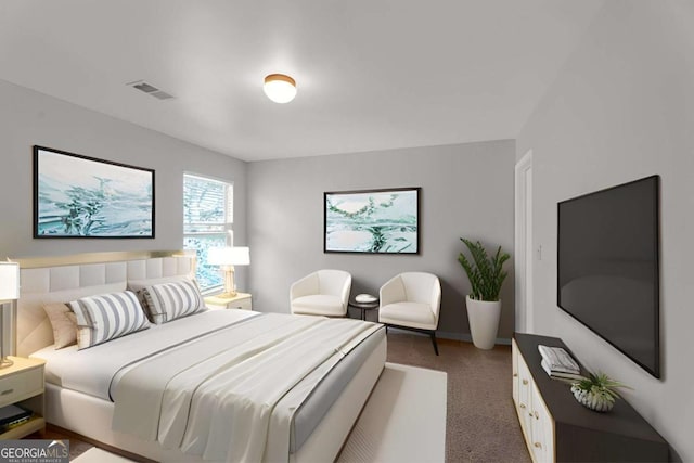 carpeted bedroom with baseboards and visible vents