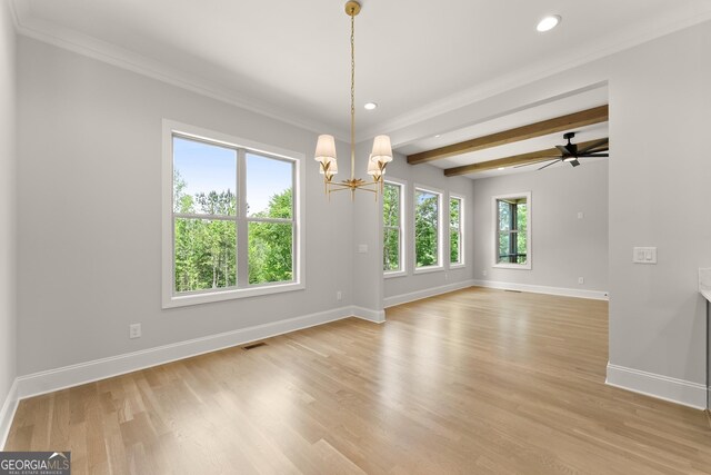 4860 Grandview Ct, Flowery Branch, GA 30542 - spare room featuring baseboards, ornamental molding, recessed lighting, a chandelier, and light wood finished floors