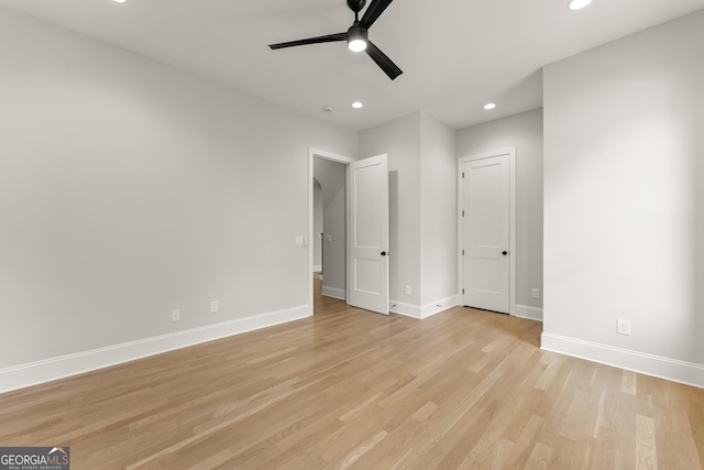 4860 Grandview Ct, Flowery Branch, GA 30542 - unfurnished bedroom featuring baseboards, light wood-style floors, recessed lighting, and ceiling fan