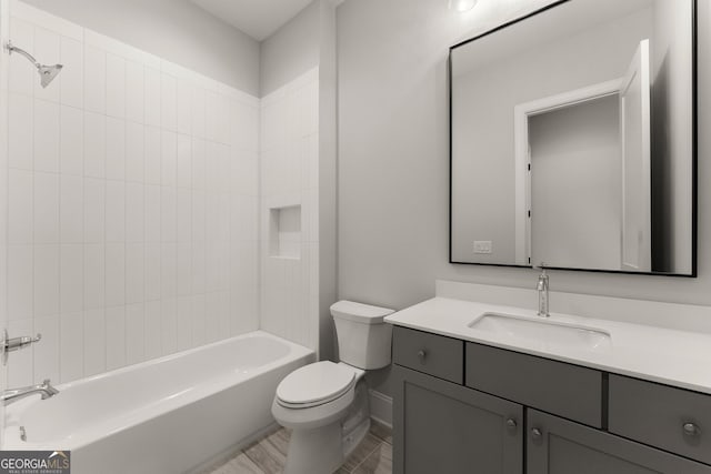 4860 Grandview Ct, Flowery Branch, GA 30542 - full bathroom with toilet, vanity, bathtub / shower combination, and baseboards