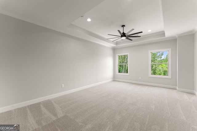 4860 Grandview Ct, Flowery Branch, GA 30542 - spare room with a raised ceiling, baseboards, recessed lighting, ornamental molding, and ceiling fan