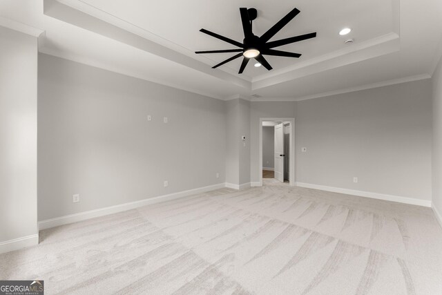 4860 Grandview Ct, Flowery Branch, GA 30542 - spare room with a raised ceiling, light carpet, crown molding, recessed lighting, and baseboards