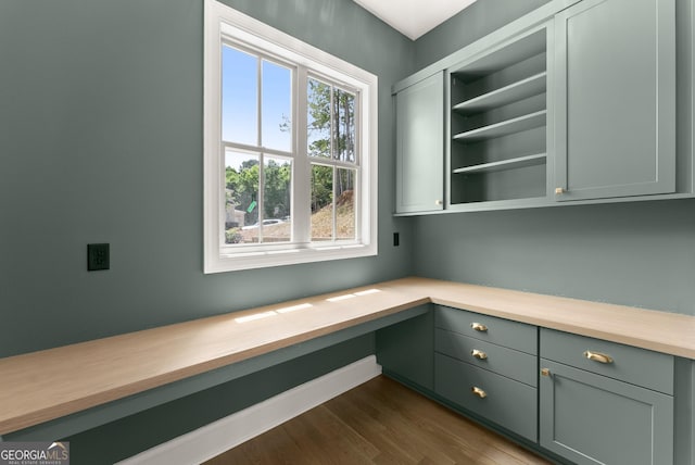 4860 Grandview Ct, Flowery Branch, GA 30542 - unfurnished office featuring built in study area and dark wood-style flooring