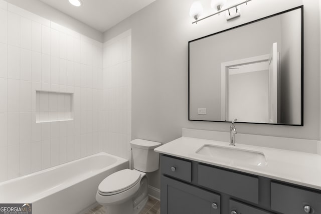 4860 Grandview Ct, Flowery Branch, GA 30542 - full bath with vanity, toilet, baseboards, and bathing tub / shower combination