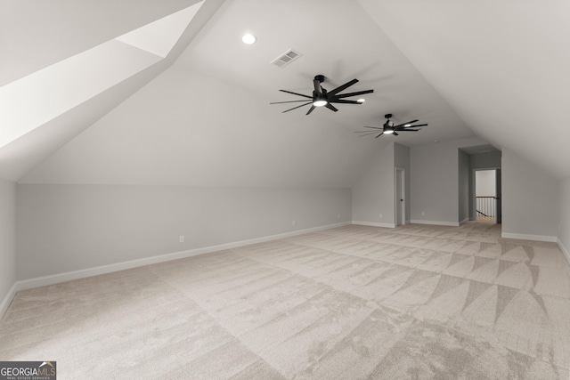 4860 Grandview Ct, Flowery Branch, GA 30542 - additional living space with light carpet, vaulted ceiling, a ceiling fan, baseboards, and recessed lighting
