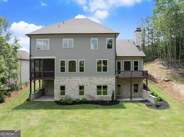 4860 Grandview Ct, Flowery Branch, GA 30542 - back of house with a patio, a chimney, a wooden deck, and a yard