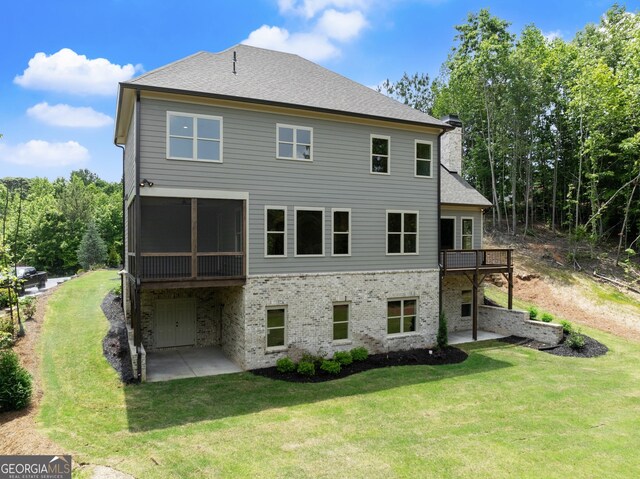 4860 Grandview Ct, Flowery Branch, GA 30542 - back of house with a chimney, a patio, and a lawn