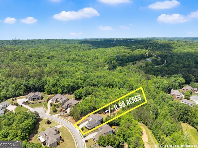 4860 Grandview Ct, Flowery Branch, GA 30542 - aerial perspective of suburban area featuring a heavily wooded area and property parcel outlined