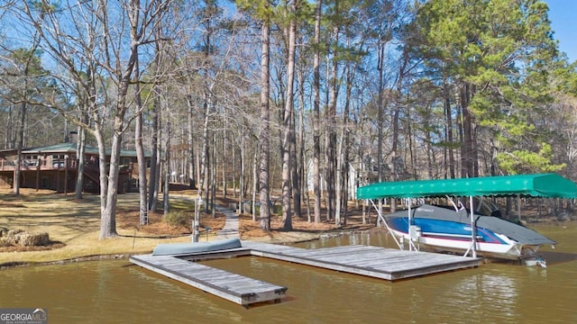 dock area with a water view