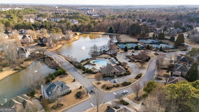 aerial view with a water view