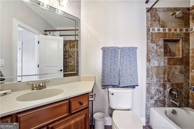 full bath with toilet, shower / bathtub combination, and vanity