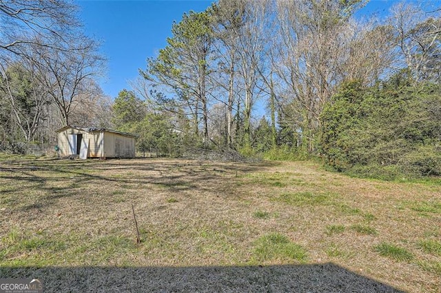 view of yard featuring an outdoor structure and a storage unit