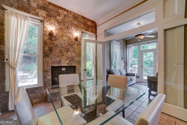 dining room with a fireplace