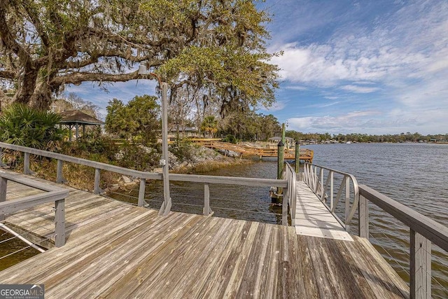 view of dock with a water view