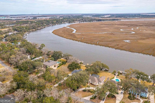 bird's eye view featuring a water view