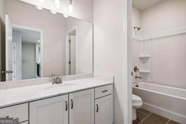 bathroom featuring tile patterned flooring, vanity, toilet, and bathing tub / shower combination