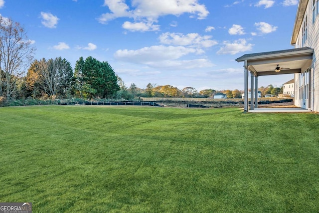 view of yard with a ceiling fan