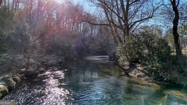 water view featuring a wooded view