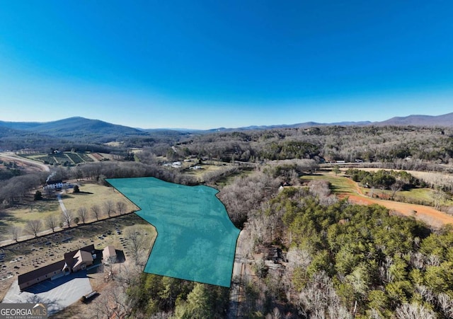 birds eye view of property with a mountain view