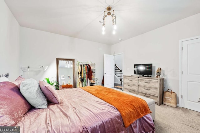 bedroom with light carpet