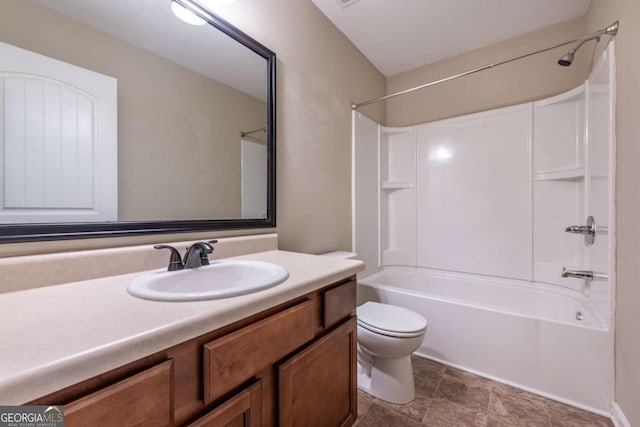 full bath featuring shower / washtub combination, vanity, and toilet