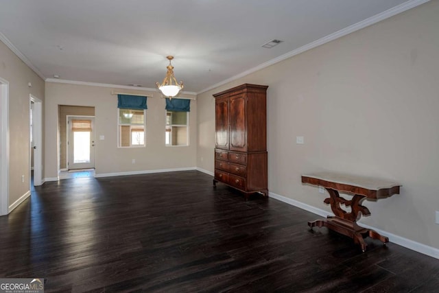 interior space with baseboards, visible vents, and dark wood-type flooring