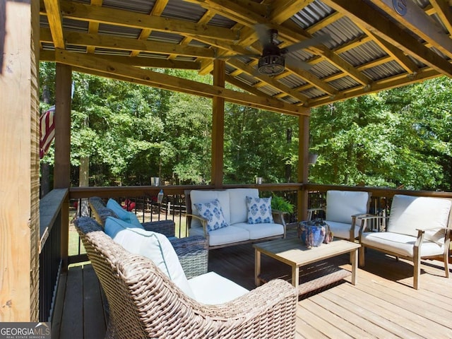 wooden deck with outdoor lounge area